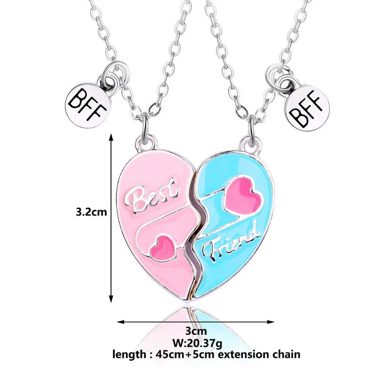 2PCS Matching Magnet Necklace for Best Friend 2, Puzzel Heart Friendship BFF Pendant Necklaces Gifts for Boys Girls Sisters