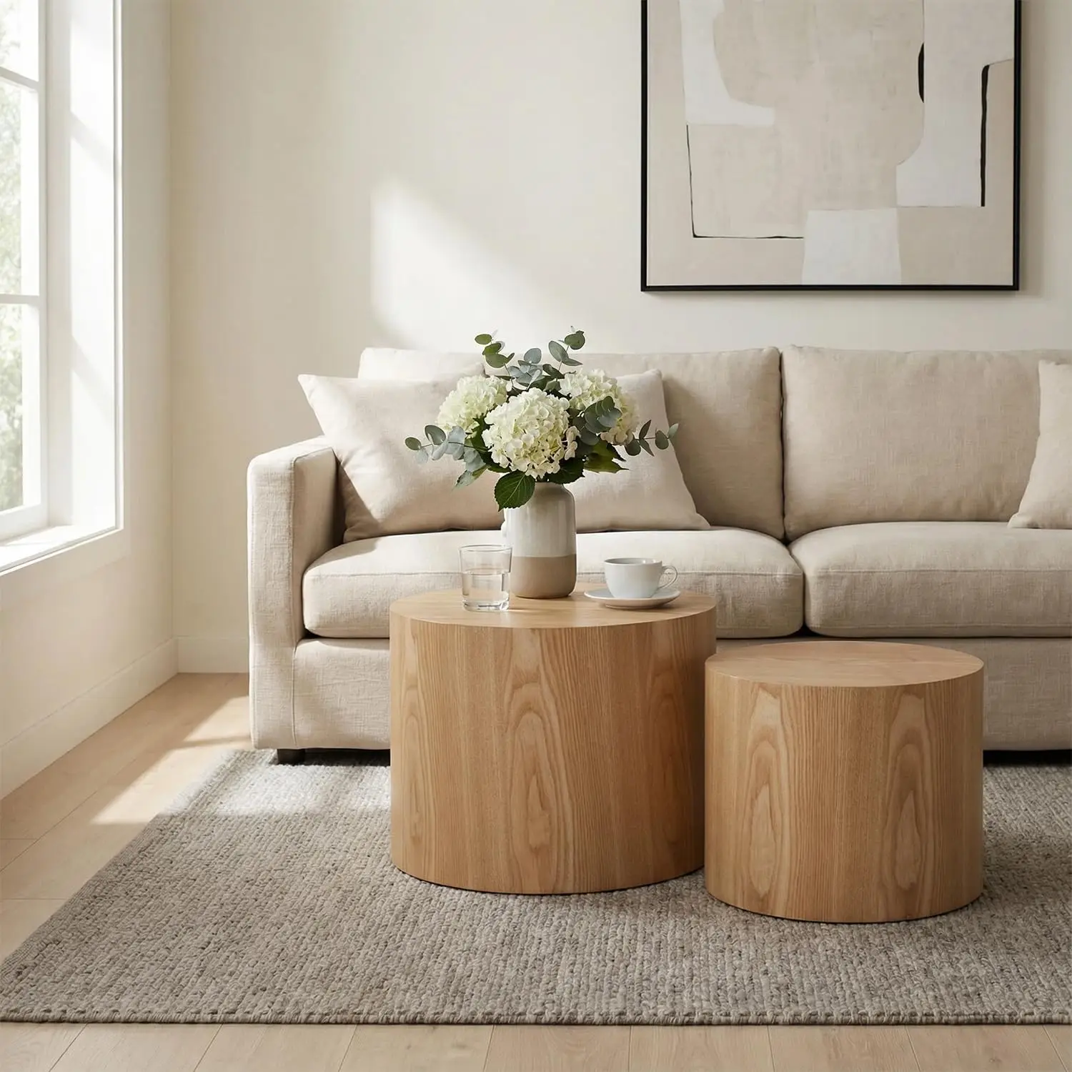 

Nesting Coffee Table Set of 2,Modern Minimalist Round Drum Coffee Table,Space-Saving Circle Side Table, End Table, Customized