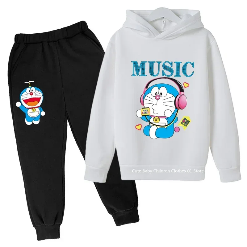 2024 Kids Doraemon Hoodie Boys Clothing Girls Clothing Fashion Baby Autumn Warm Sweatshirt Children'S Top Set