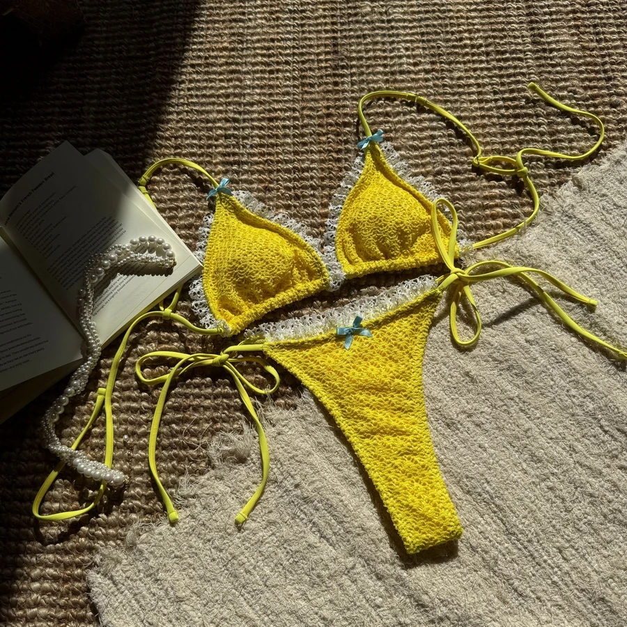 Para Praia เซ็กซี่ลูกไม้ Halter ธรรมดาชุดว่ายน้ําผู้หญิง 2025 บราซิลบิกินี่ฤดูร้อนชุดว่ายน้ําชุดว่ายน้ําชุดว่ายน้ํา