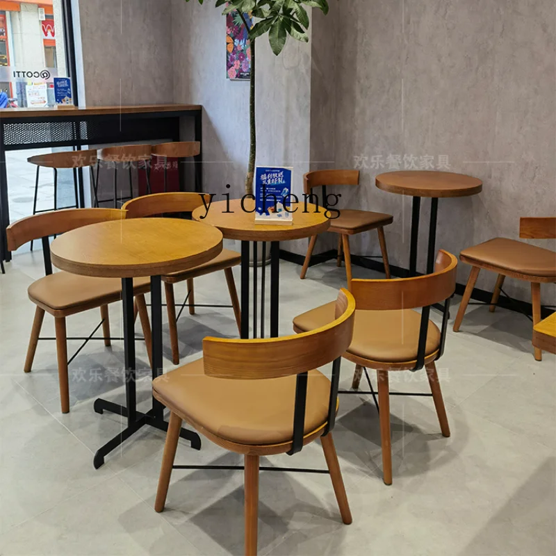 ZC Coffee Shop Milk Tea Shop Table and Chair Combination Rest Area Reception Negotiation Book Bar Solid Wood Sofa Chair