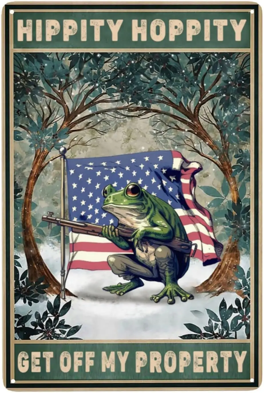 Frog American Flag Room Sign Hippity Hoppity Get Of My Property Winter Sign Funny Frog Bedroom Decor No Trespassing Metal Sign R