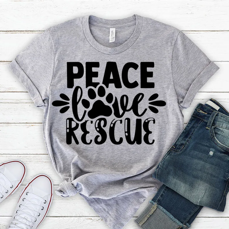 Peace, Love, Rescue sayings  quotes shirt print cat dog lover mugs pets mom Fashion 100%Cotton harajuku Streetwear Drop Shipping