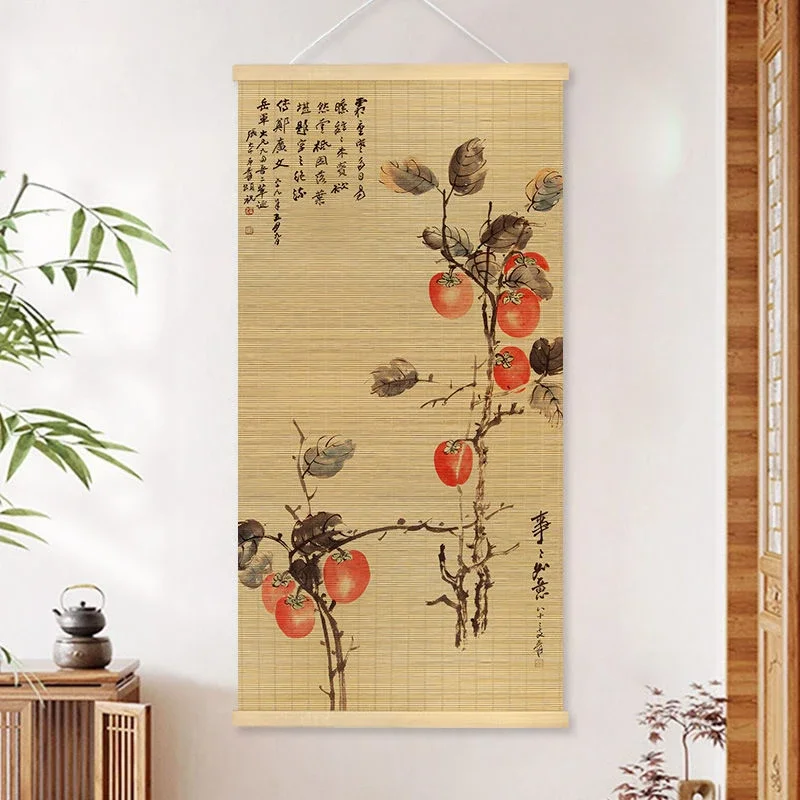 Bamboo Mat Japanese Painting Doorway Curtain Cotton Linen Chinese Style Door Curtain Window Treatment Tapestry Shading Decor