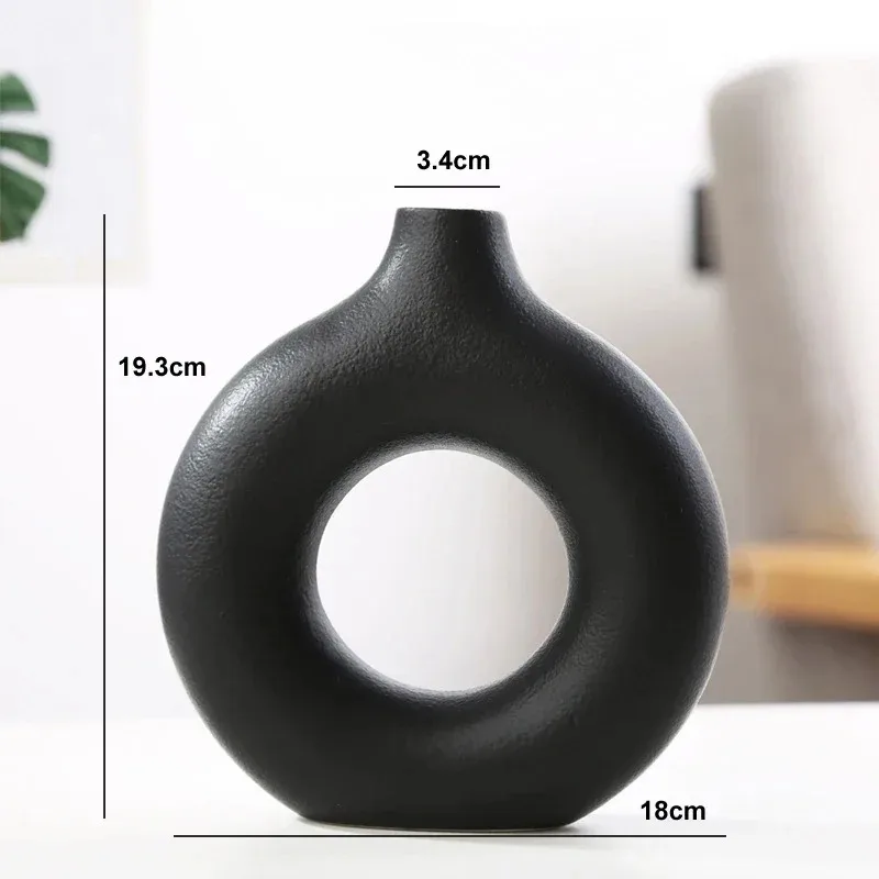 1Pcs White/Black Beige Ceramic Vase Vases For Decor Modern Home Decor Vase Boho Vases For Decor  Circle Vase, Round Vase Donut