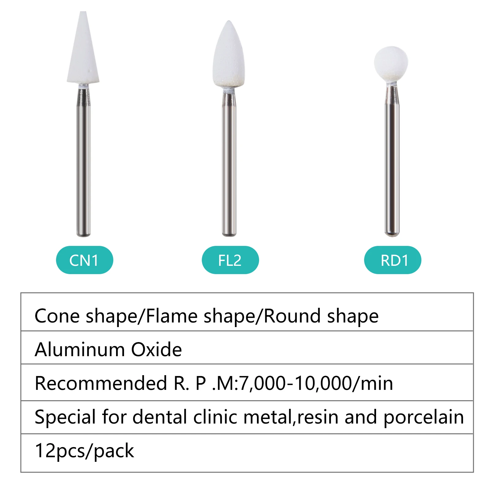 12pcs/pack Dental White Polishing Stones Flame Cone shape FG Bur Drills Arkansas Stone FL2 CN1 RD1