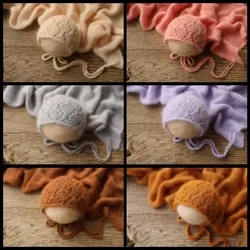 Baby Photography Props Wool Knitted Blanket Hat Newborn Photo Prop Swadding Baby Shoot Studio Accessories