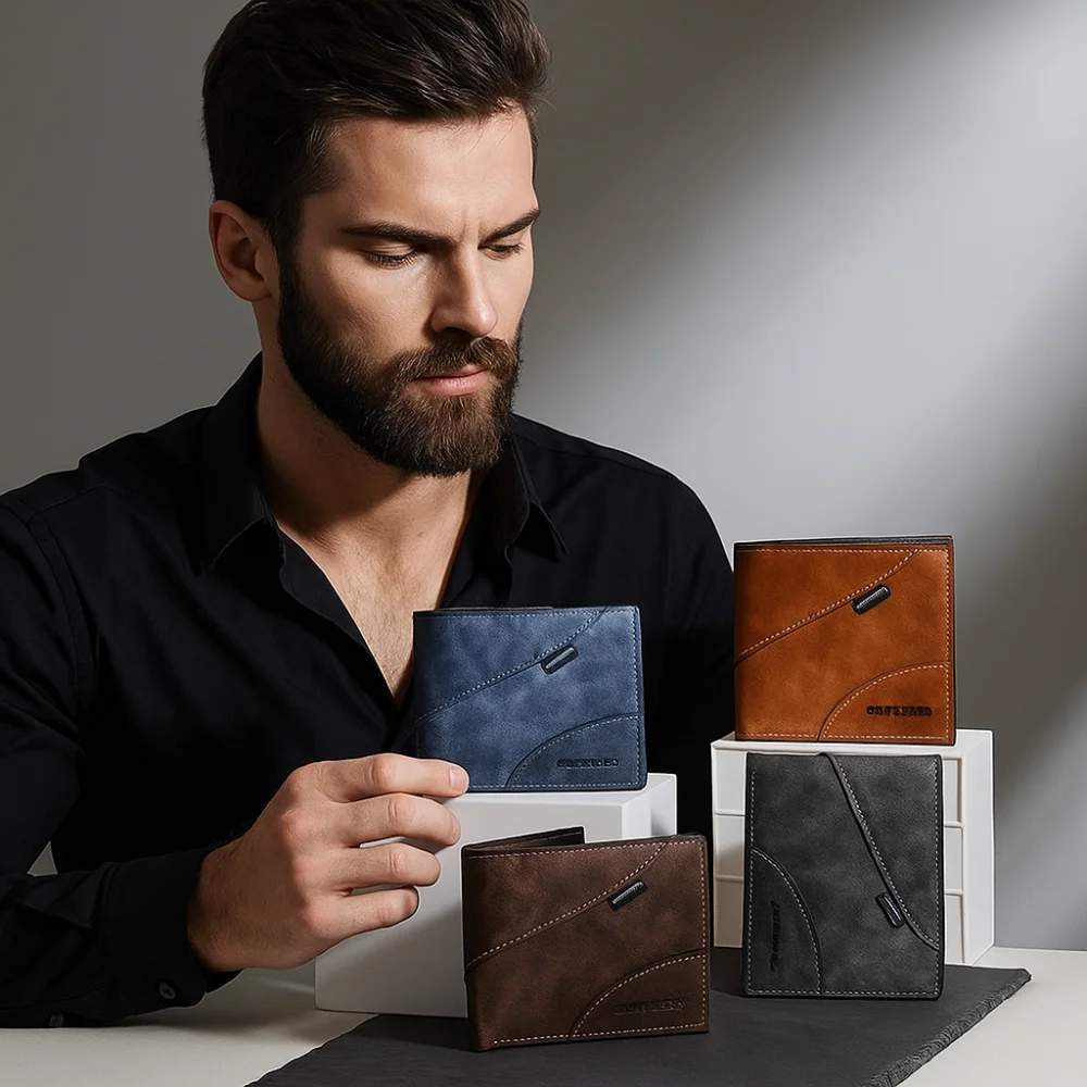 

Casual PU Leather Men's Wallet Large Capacity Square Short Card Bag Multi-functional Luxury Credit Card Holder Travel Essentials