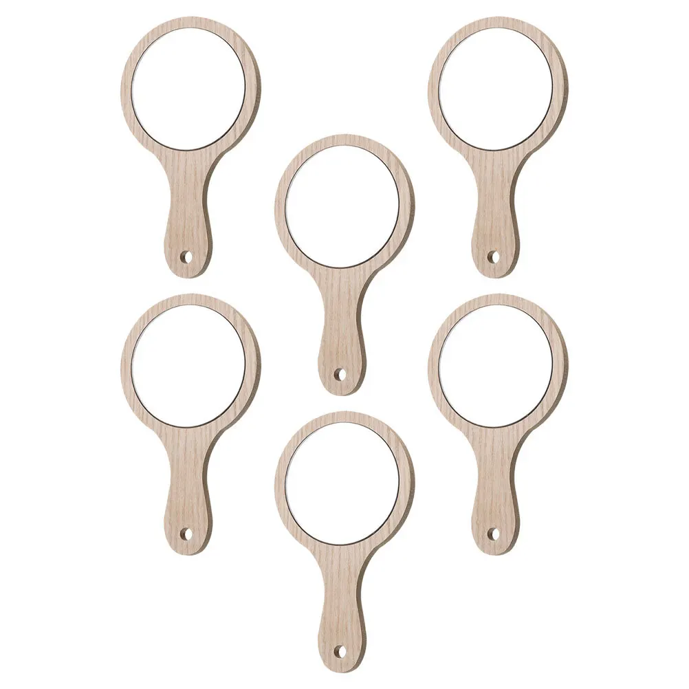 6 szt. lusterka do makijażu z drewnianą rączką, o wysokiej rozdzielczości, odblaskowe, dla kobiet, przenośne lusterko kosmetyczne, kompaktowe.