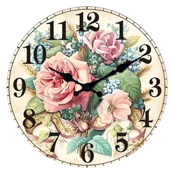 Light Luxury Floral Pattern Wooden Wall Clock for Living Room, Bedroom, Kitchen, Home Decoration, Silent Quartz Clock, Holiday Gift, 10 Inches, 12 Inches (No Battery)