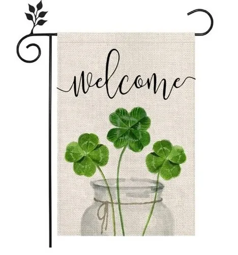 St Patricks Day Garden Flag 12x18 Inch Double Sided for Outside Burlap New. OOV IIC