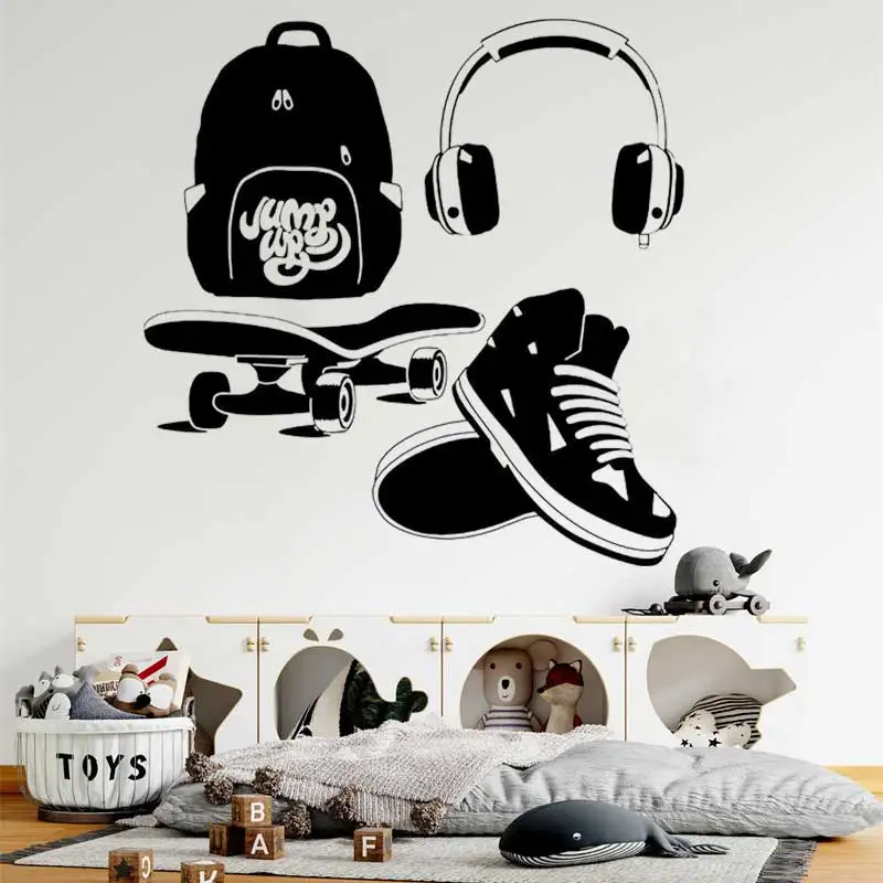 

Hip Hop Street Style Sticker Teen Children's Room Headphones Skating Vinyl Art Wall Sticker Living Room Bedroom 3YD10