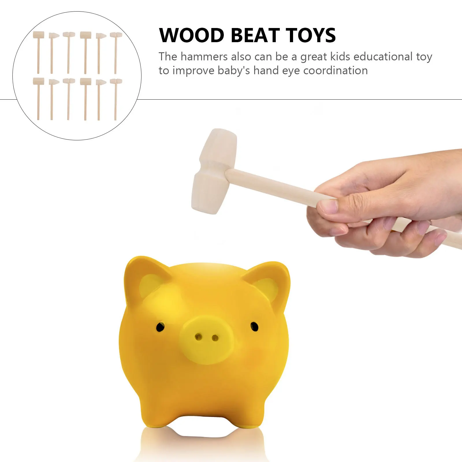 12 Peças Martelo de Madeira Infantil Mini Martelo de Bater para Crianças, Ferramenta Educacional para Treinamento de Coordenação Mão-Olho, Martelo de Madeira