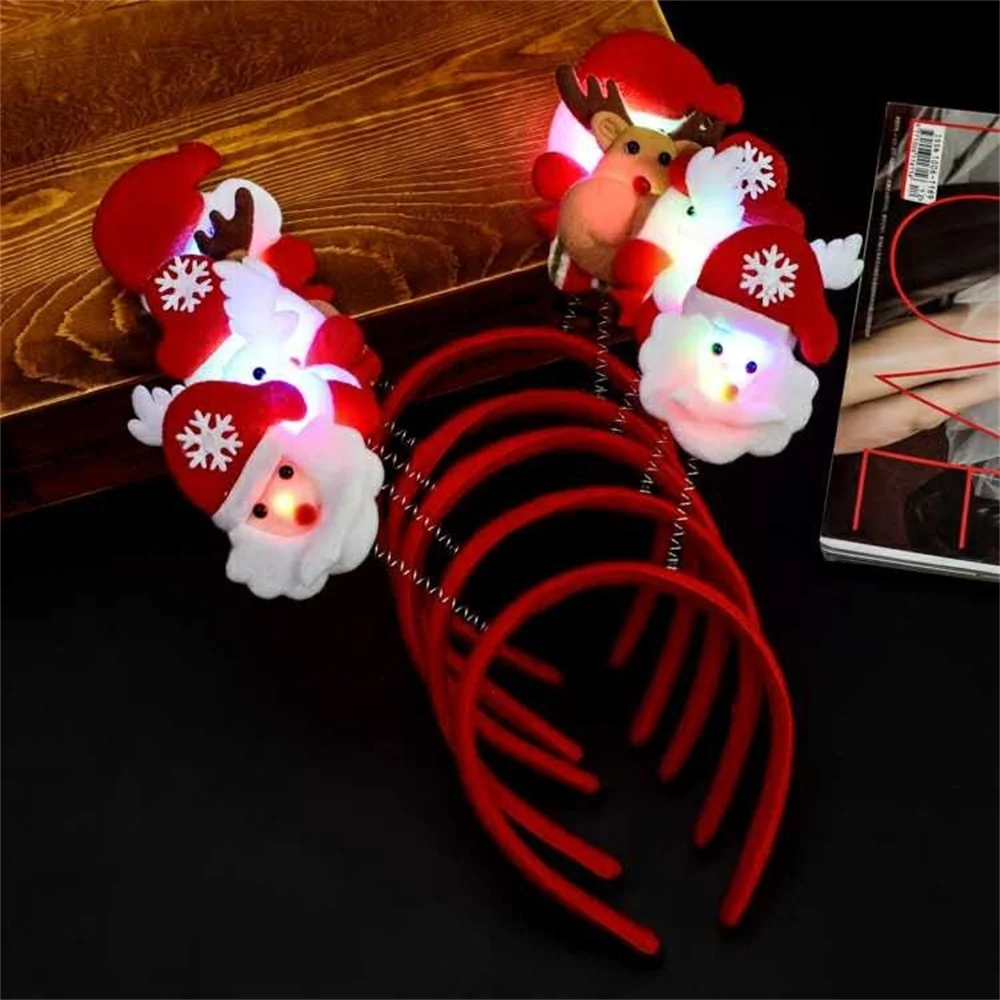 Christmas Hairband Led Light Santa Snowman Spring Hairband For Party Decorative Eyeglass Frames New Year Gift Hair Accessories