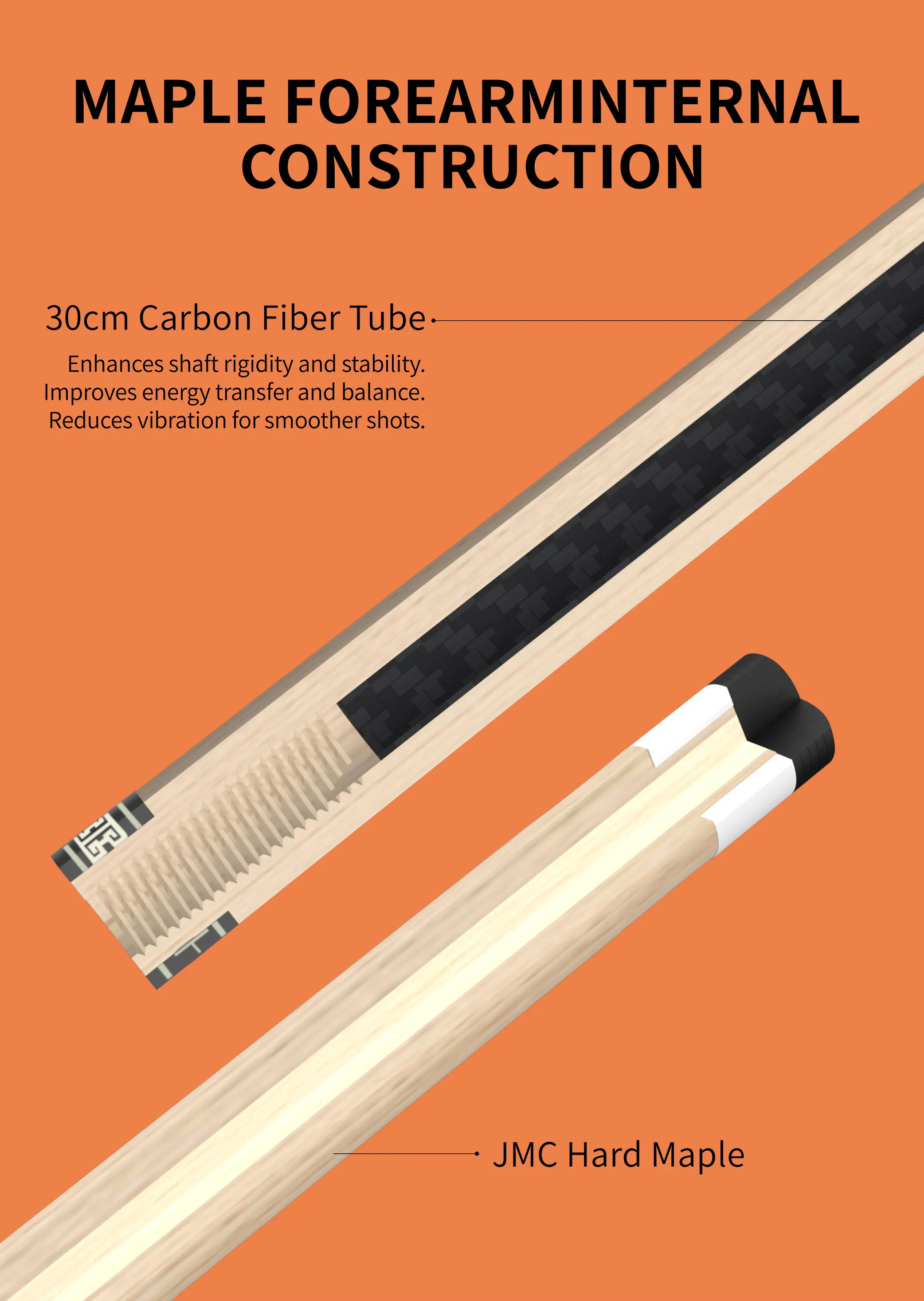 Poolqueue mit Carbonfaser-Schaft, geringer Abweichung, Profi-Taper, 12,5 mm Spitze, 3/8x8 Verbindung, K-03 für 8/9-Ball-Billard, KONLLEN – Detail 7