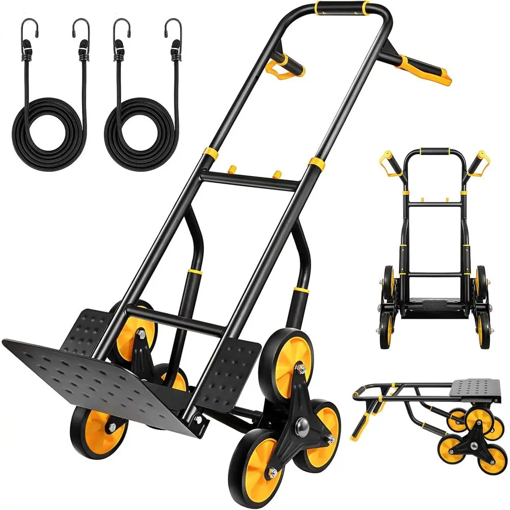 

Enhanced Heavy-Duty Hand Truck for 770 lbs, Portable Cart with 13.8 x 11.6 Plate, 6 Wheels, 2 Ropes for Stairs and Various Uses