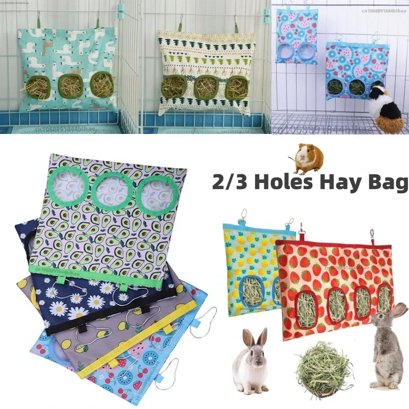 3/2/1 Holes Hanging Hay Bag for Bunny Guinea Pigs Small Pet Feeder Rabbit Food Dispensers Bag Cage Accessories Pet Feeding Bag