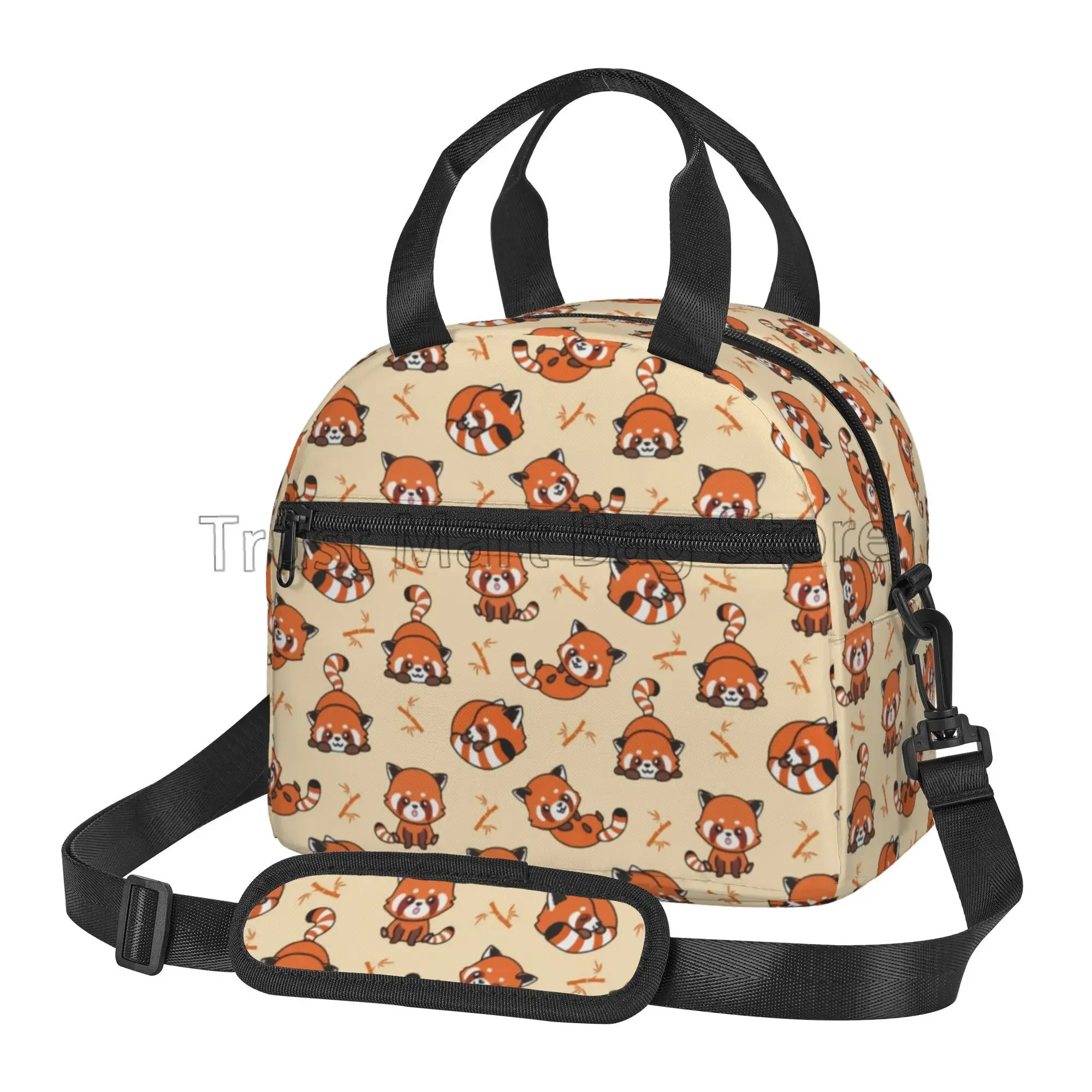 Cute Red Panda Raccoon Insulated Lunch Bag for Kids Adults Reusable Portable Thermal Bento Tote Lunch Box with Adjustable Strap