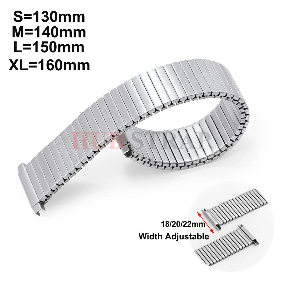 X/M/L/XL تمتد الفولاذ المقاوم للصدأ حزام (استيك) ساعة المعادن التوسع حزام مطاط 18-22 مللي متر العالمي الرجال النساء حزام استبدال سوار