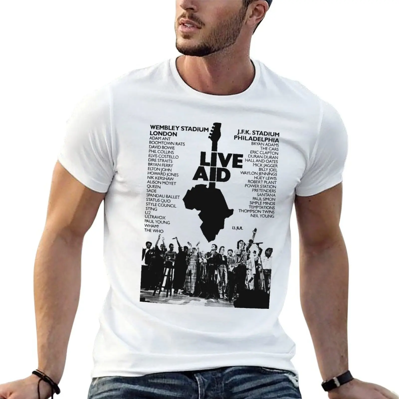 Live Aid '85 Halftone Artwork T-Shirt Streetwear Print Tee Shirt