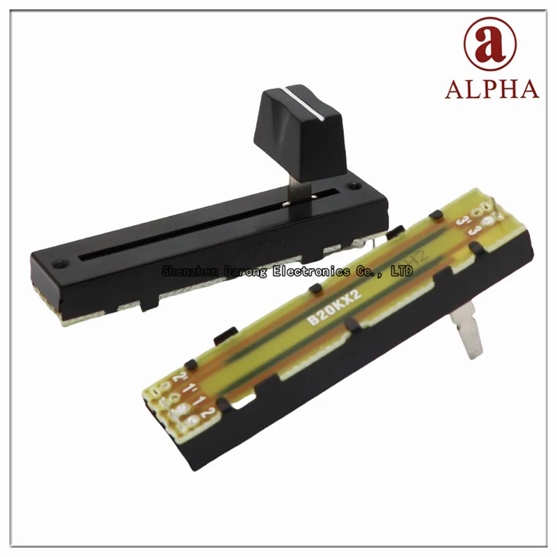 Taiwan Aihua ALPHA RA45D1F-211-20D1 straight sliding potentiometer 75MM 0B10K/0B20K×2D single tripod handle length 20MM with cap