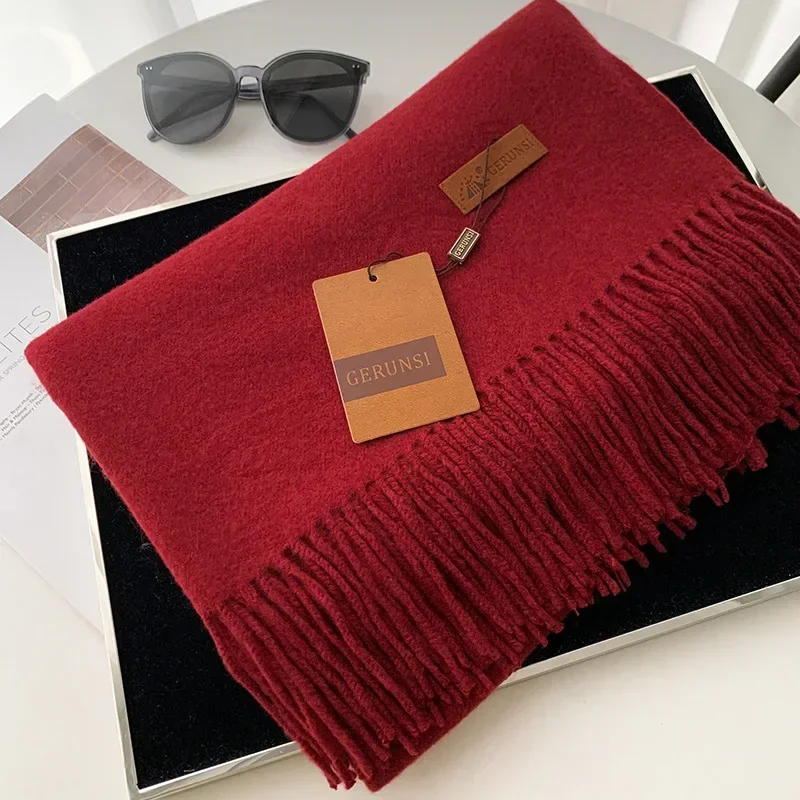 2024 Winter Cashmere Scarf Women Thick Warm Pashmina Shawls Wraps Solid Color Tassel Lady Blanket Echarpe Bufanda Hijab