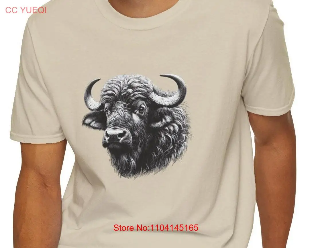 Hand Sketched Buffalo head T shirt unisex Wild Animal Drawn Bison Nature Lover  long or short sleeves