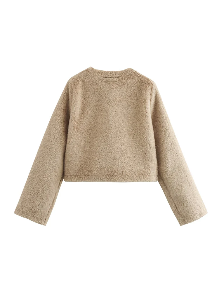 Cappotto a maniche lunghe effetto pelliccia sintetica aderente casual in tinta unita alla moda e versatile da donna in stile europeo.