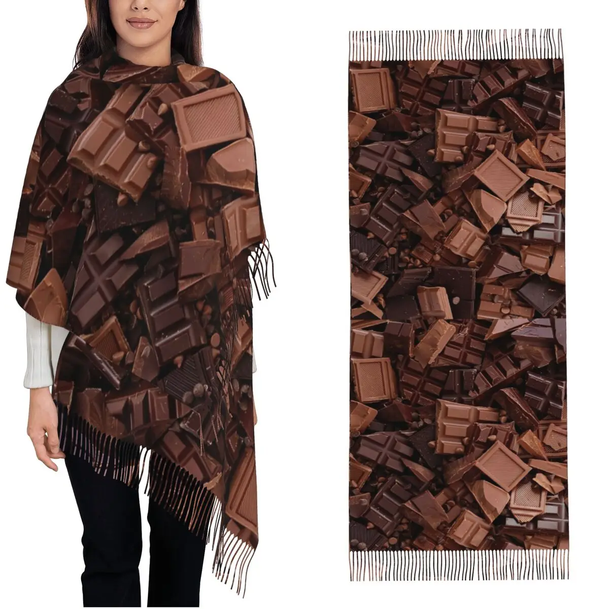 وشاح للسيدات يحافظ على الدفء أوشحة رأس حلوى الشوكولاتة الحلوة مع شالات غير رسمية بشرابة لف مصمم الشتاء Bufanda Mujer