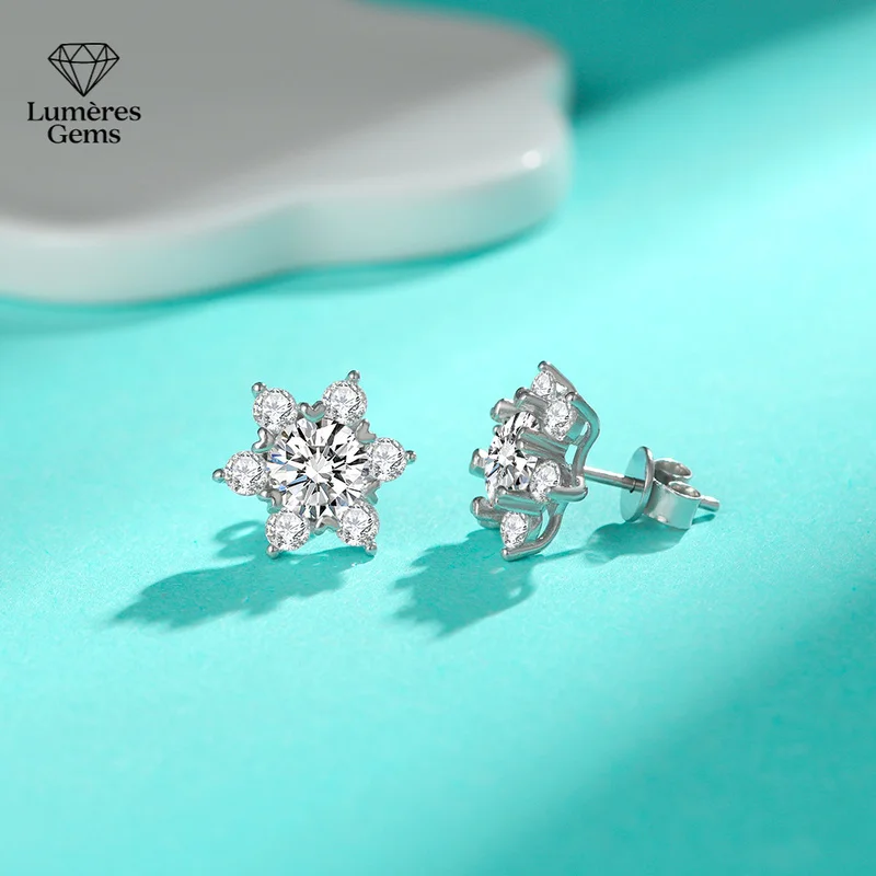 Lumière Gems Platinum PT950 Morganite Ear Pendants with Hexagram Design and Full Diamond Engraving - Anti-allergy, Suitable for