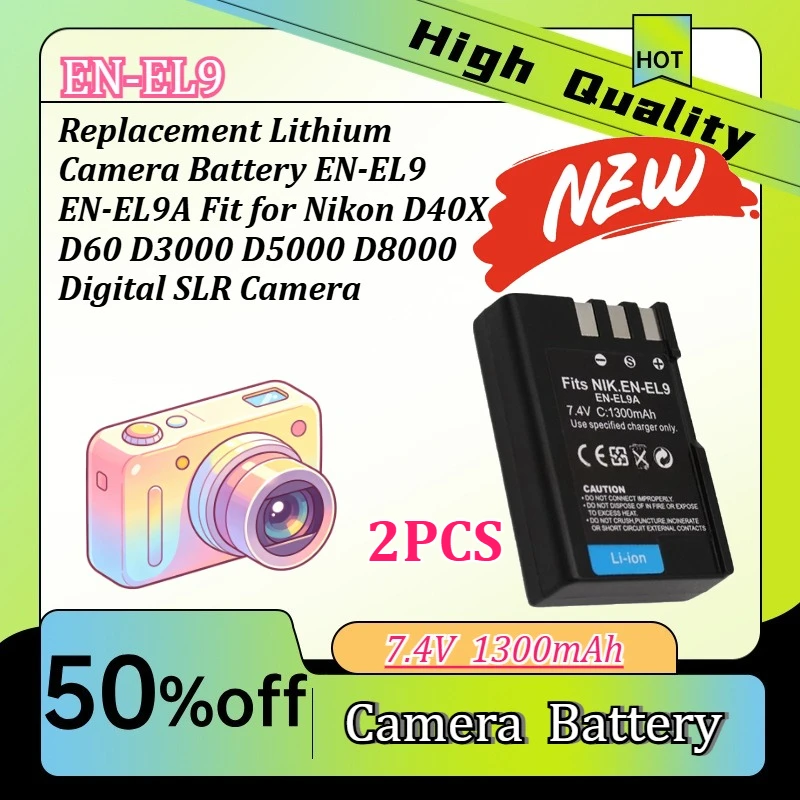 

Replacement Lithium Camera Battery EN-EL9 EN-EL9A Fit for Nikon D40X D60 D3000 D5000 D8000 Digital SLR Camera
