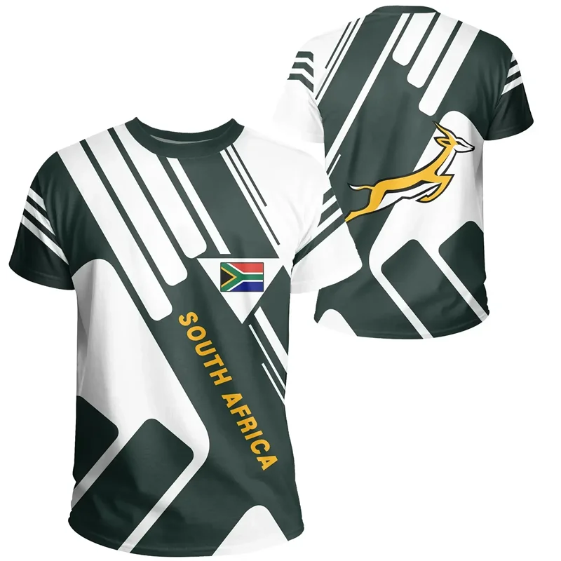 

Crew Neck Short Sleeves Tops Oversized Tee Shirts Summer 3D Printed South Africa T Shirt For Men Coat Of Arms Pattern T-shirt