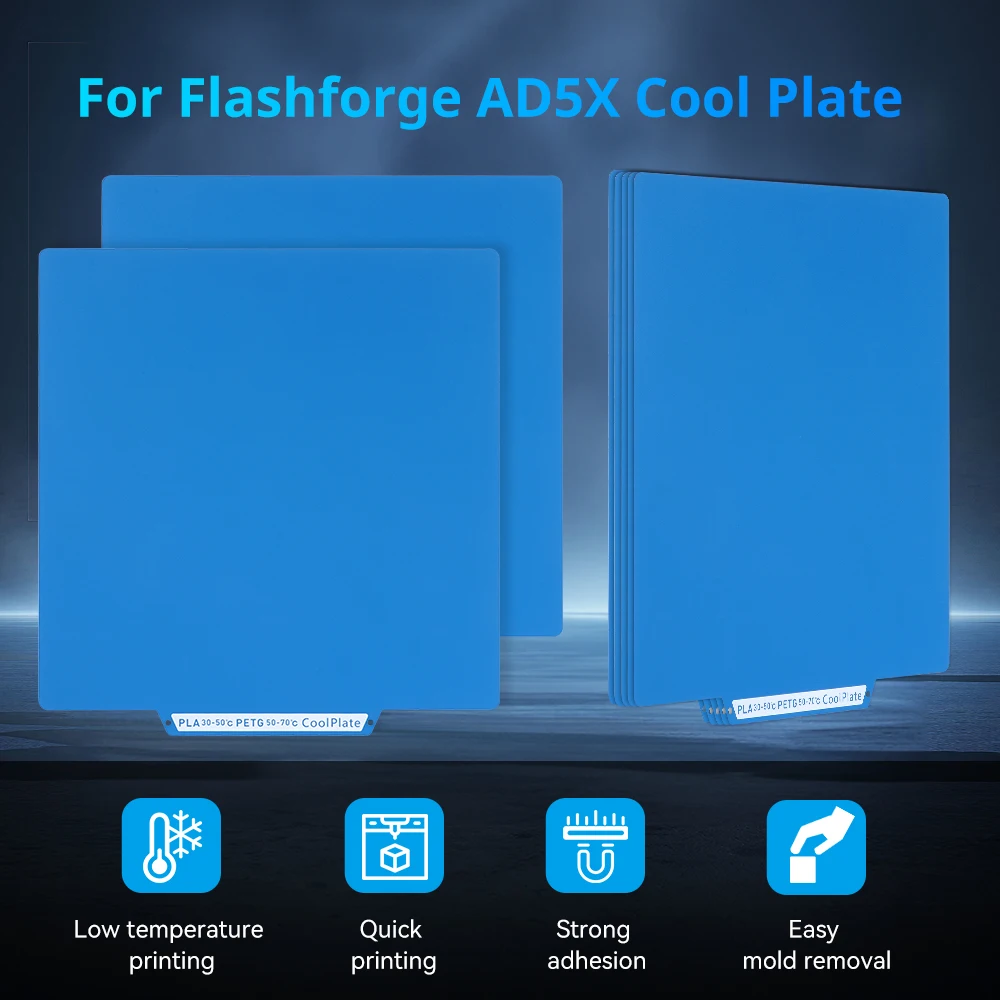 For Flashforge AD5X Cool Plate Double-Sided 3D Printer Bed Part-Low Temp Printing PLA/PETG 235x248m Strong Adhesion Easy Removal