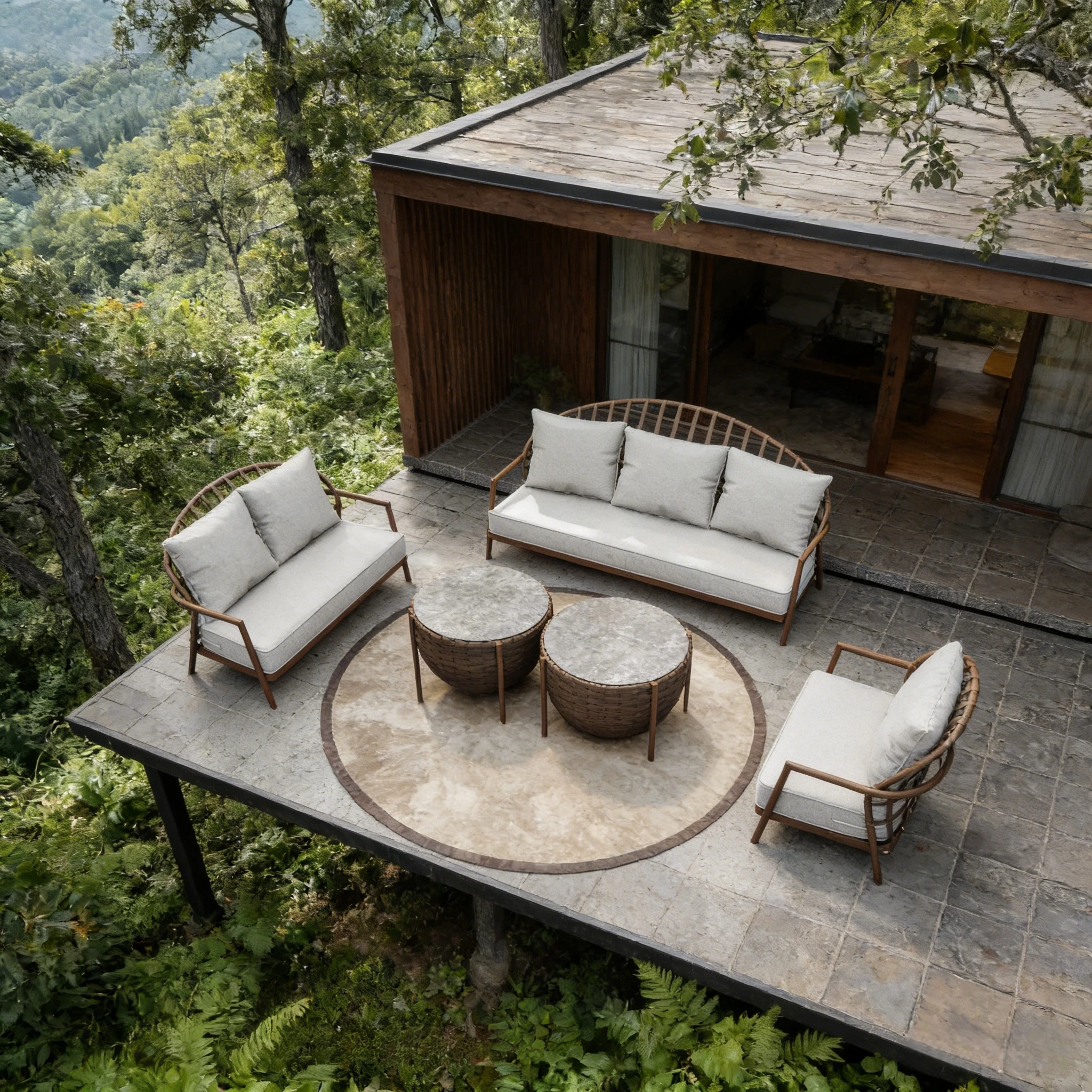 Luxury Garden Furniture Set Aluminum Sectional Outdoor Sofa With Washable Cushions And Sintered Stone Coffee Table