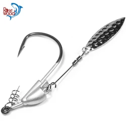 Rosewood Single Hook With Metal Spoon Underspin Jigheads Bladed Swimbait Hooks 1/0 2/0 3/0 Soft Lure Bass Tackle Accessories 2pc