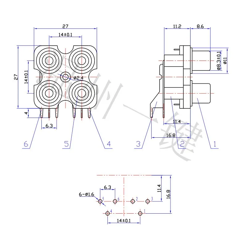 AV4-8.4-7J Lotus socket Gold-plated 4-core conjoined White red video socket TV audio connection