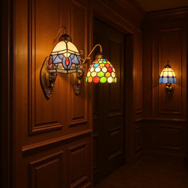 Retro and Creative Colorful European Wall Lamps Bedroom Bedside Lamps Living Room Dining Room Balcony Corridor Staircase Lamps