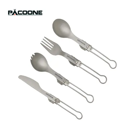 PACOONE 캠핑 티타늄 스포크 스푼 야외 경량 포크 식기 휴대용 피크닉 하이킹 여행 초경량 식기류