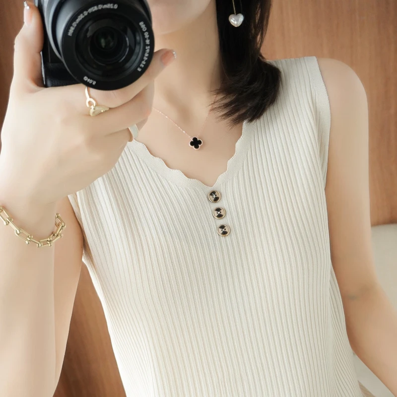 

Летний женский топ-комбинезон из ледяного шелка с V-образным вырезом, свободный, повседневный, тонкий, вязаный, дышащий, комфортный