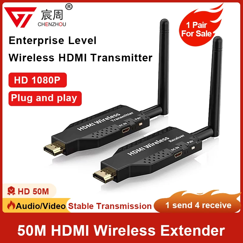 

1080P 50m Wireless HDMI Extender 1 TX to 4 Splitter Video Transmitter Receiver for PS4 Camera Laptop PC to TV Monitor Projector