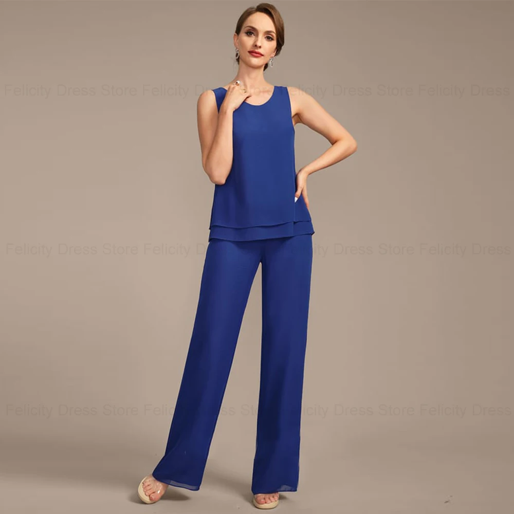 FELICITY-Mãe do vestido da noiva, Pantsuit Chiffon, vestidos de noite, miçangas, elegante, convidado do casamento, 3 pcs, 2024