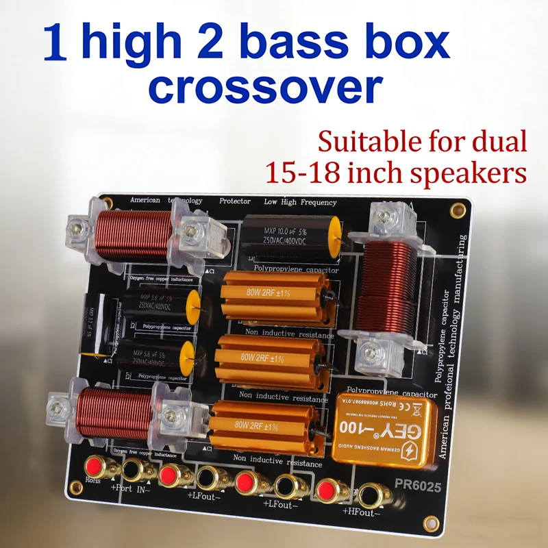 6025/Metal 8 Ohm 2400W Passive Crossover Network 2 Way Audio Speaker 2100-3200Hz For daul 15-18 Inch Woofer&44-100 core tweeter view 2