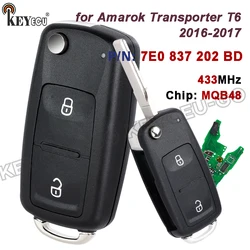 KEYECU 433MHz MQB48 Chip P/N: 7E0 837 202 BD for Volkswagen VW Amarok Transporter T6 2016-2017 Smart Remote Key Fob