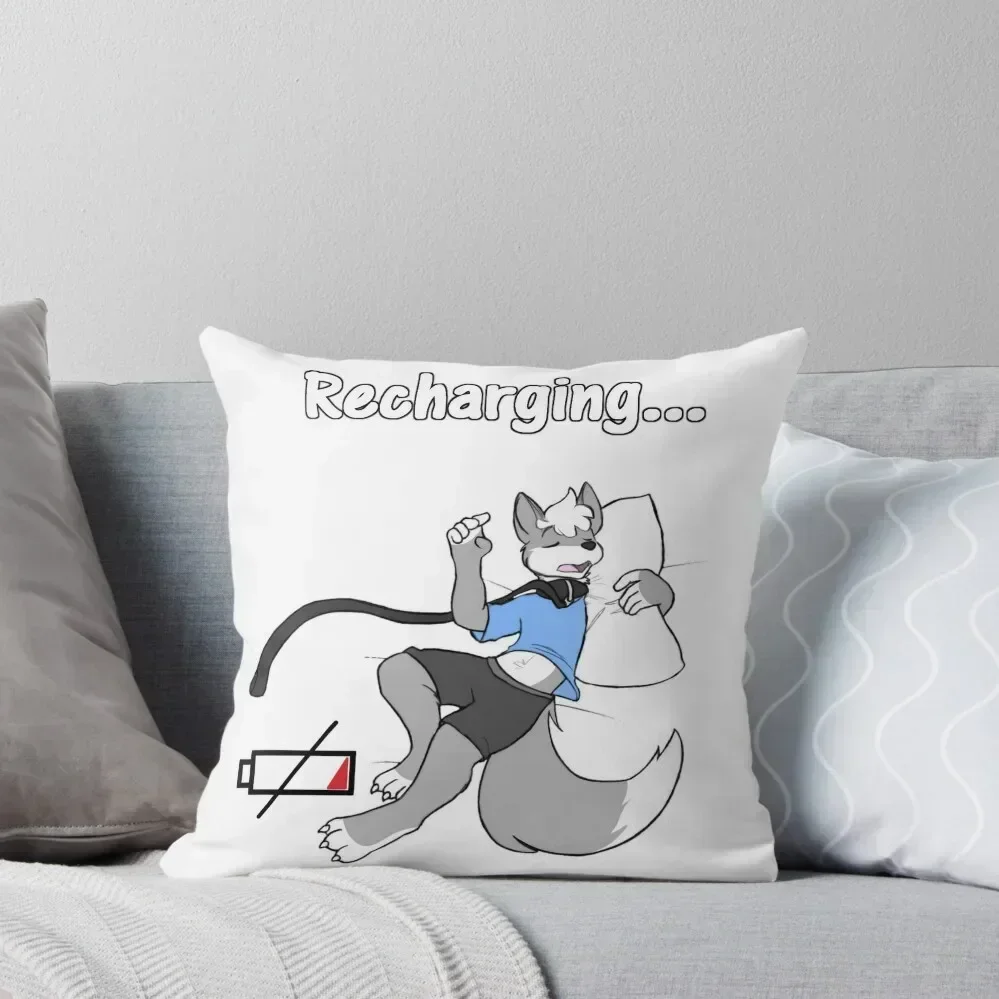 Sleepy Furry Wolf Snoozing and Recharging Throw Pillow Pillowcase Cushion Cushions Cover pillow