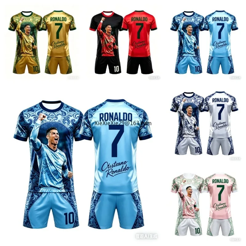 Popular 2026 AI # 7 Ronaldo Summer Children's Adult Set Parent Child Short Sleeve Shorts Football Shirt Couple Style Unisex