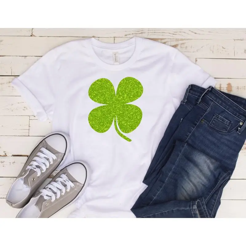 

Womens st pattys shirt glitter shamrock tee patricks day paddys cute women T