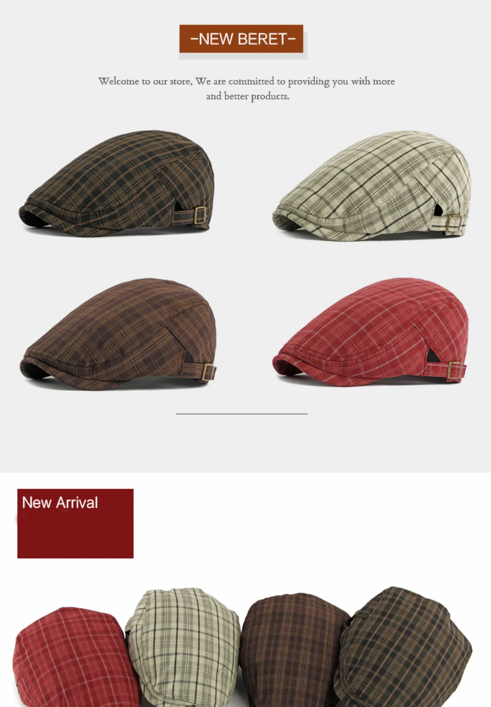 HT5072 Baskenmütze 2026 Neue Frühjahr/Sommer Ivy Flat Cap für Herren und Damen – Retro Künstler- und Malermütze mit Karomuster, verstellbare Baskenmütze für Männer und Frauen – Detail 2