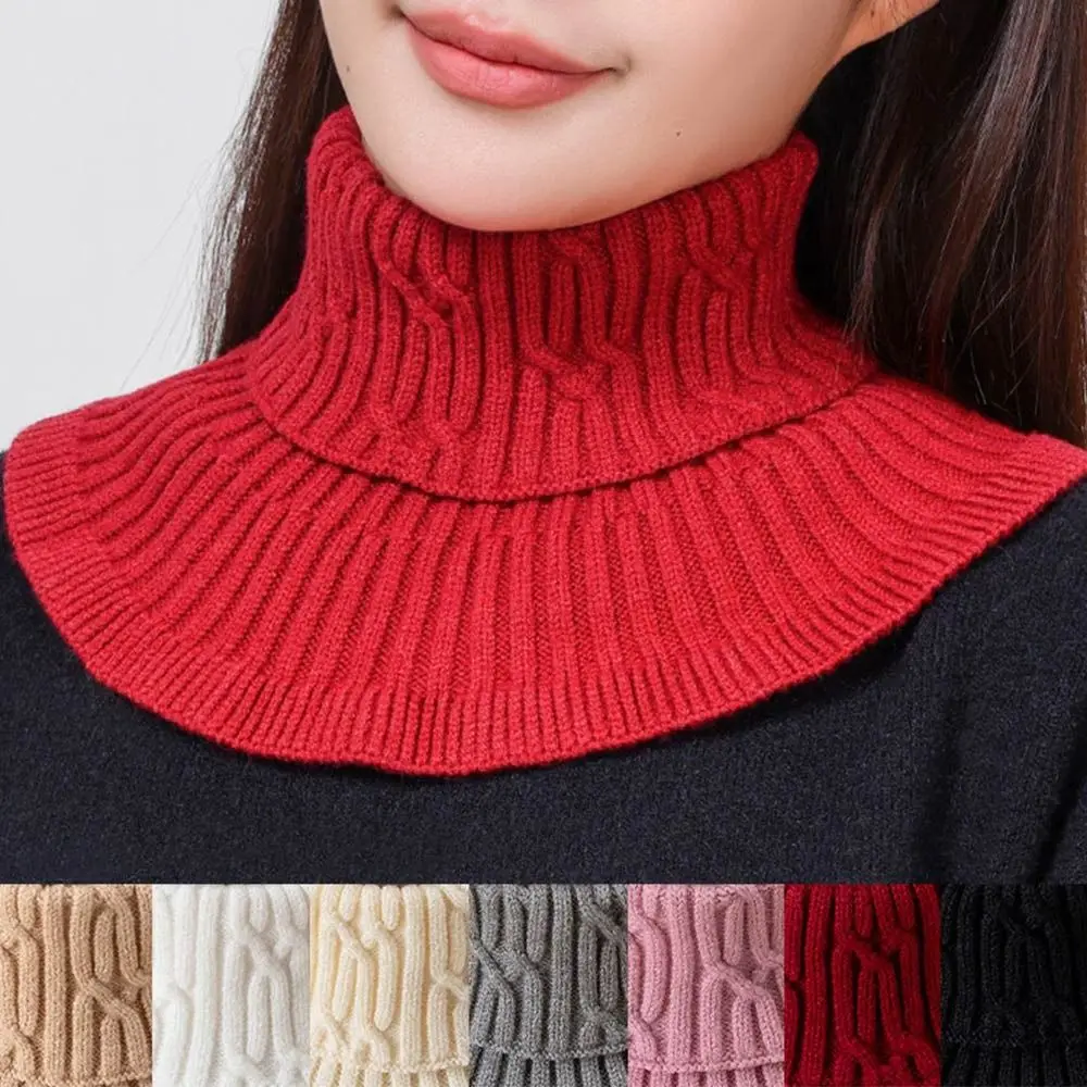 

Fashion Warm Knitted Fake Collar Detachable Windproof Neck Warmer With Wooden Ears Winter Scarf for Men Women