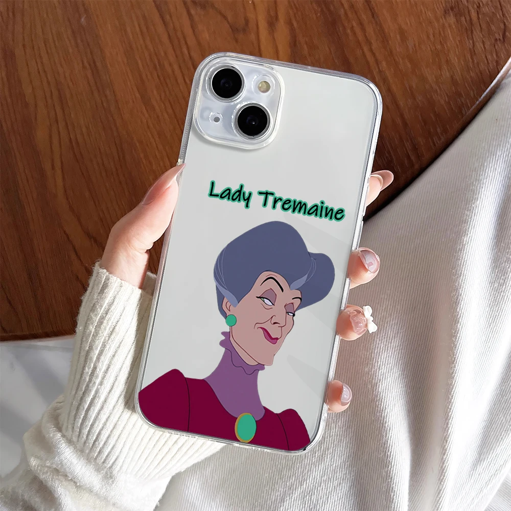 MINISO Lady T-Tremaine Villain C-Cinderella Phone Case For iPhone 11 13 16 15 14 12 Pro Max Plus Clear Transparent Soft Shell