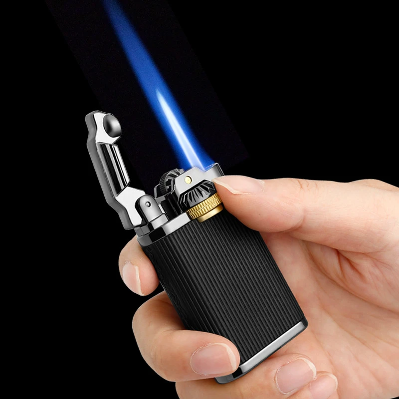 

JOBON Ретро кожаный узор, рычаг переключения передач, ветрозащитная реактивная пожарная бутановая газовая зажигалка, высококачественные уличные портативные зажигалки для сигар